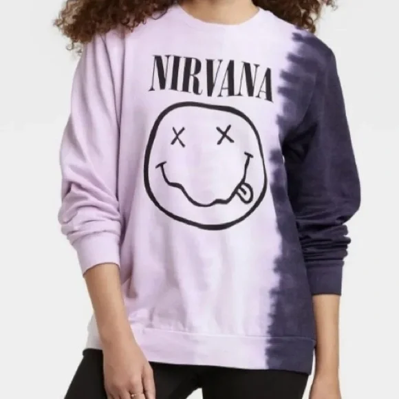 NIRVANA Tops Womens Nirvana Graphic Purple Tie Dye Long Sleeve